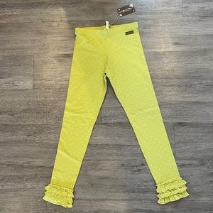 Matilda Jane brand new triple Ruffle Leggings pear chartreuse polka dot (size 14